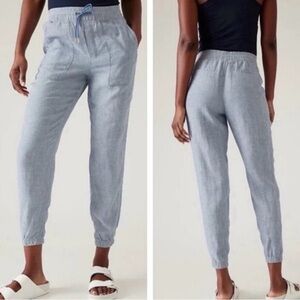 Athleta Blue Linen Retreat Resortwear Vacation Preppy Outdoor Jogger Plus 16Tall